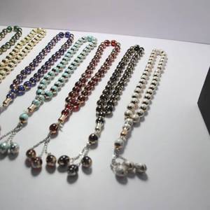 Rosario de Resina Ámbar de Estilo Étnico de Lujo YASEEN, 12 mm, Transparente, con Letras Árabes Grabadas con Láser, 33 Cuentas de Oración Islámicas - Product Image 1