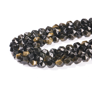 JD gemme 6-10MM oro naturale ossidiana a forma di diamante perline di fabbrica sfaccettate perle di pietra naturale per la creazione di gioielli - Product Image 4