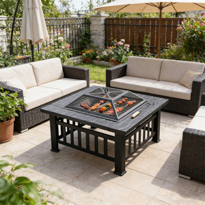 Table de foyer carrée moderne en fer pour extérieur avec chariot, inserts de cheminée à bois pour jardin et patio - Product Image 5