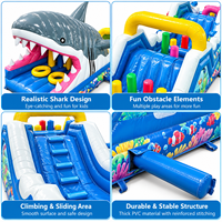 Toboggan aquatique gonflable Ceyu avec entrée en forme de bouche de requin, imprimé animaux marins, arche ondulée et zone de saut pour la location de fêtes pour enfants