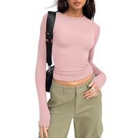 Kaos Wanita Lengan Panjang Kasual Musim Semi dan Gugur Warna Solid Slim Fit Pullover Kaos Wanita Street Wear Baju Dalaman
