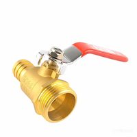 Robinet à bille professionnel en laiton forgé avec filetage externe et connecteur de tuyau nervuré, poignée rouge pour installation de pipeline industriel