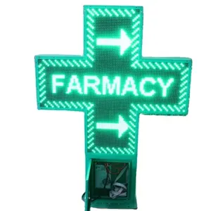 TPDISPLAY P16户外绿色发光二极管药房交叉显示Farmacia Croce Cruz De Farmacia LED标牌