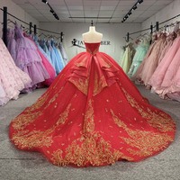 Robe de Quinceañera Jancember 1531 en tulle rouge, corsage baroque cœur, jupe à appliques dorées, ensemble pour célébration d'anniversaire