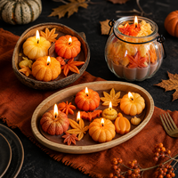 Arovi - Ensemble de bougies citrouille d'Halloween personnalisées, bougies parfumées d'automne avec plateau en bois et pot citrouille en verre pour la décoration des fêtes