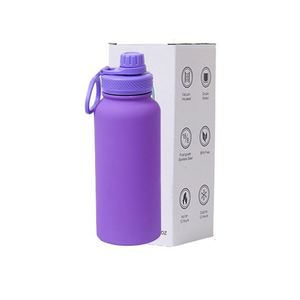 Bouteille d'eau en acier inoxydable orange fiole à vide personnalisée à double paroi bouteille d'eau de sport isolée avec poignée - Product Image 1