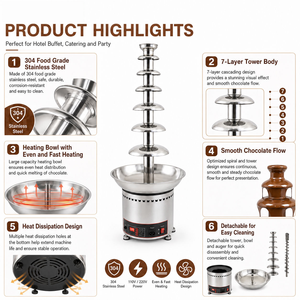 Fontaine à <span class=keywords><strong>chocolat</strong></span> commerciale à 7 niveaux pour mariage, <span class=keywords><strong>machine</strong></span> à <span class=keywords><strong>fondue</strong></span> au <span class=keywords><strong>chocolat</strong></span> - Product Image 6