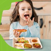 Plateau alimentaire jetable 100 % biodégradable et compostable, compatible micro-ondes, en bagasse de canne à sucre, à 5 compartiments, pour restaurant