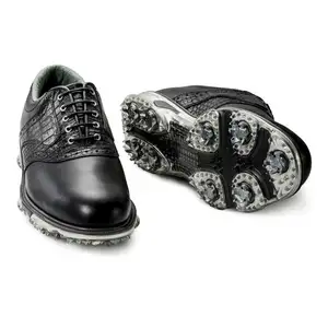 Sapato de couro do oem para golfe, sola de couro masculina de alta qualidade, sapatos de golfe de borracha impermeáveis para homens, outono casual esportivo