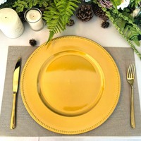 Assiettes de présentation élégantes de 13 pouces avec bordure sculptée dorée pour la décoration de mariages ou de fêtes