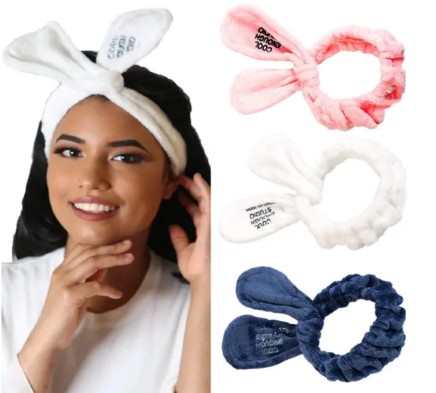 Microfiber Spa Headbands White Cut Rabbit Hair Wraps for Washing Face Makeup Soft Towel Bath Hair Bands for Women and Girls