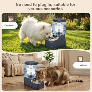 Cat Dog Pet Automatic Water Dispenser Gravity Waterer Feeder with Stainless Steel Bowl <b>Large</b> Capacity Raised Bowls with Filter - Product Image 2