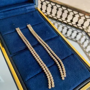2ct Natural Diamond 18k White Gold Boho Tassel Chandelier Earrings Long Drop Dangle Chain Bohemian Earrings for Women and Girls