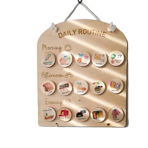 Tableau de responsabilité quotidienne personnalisé pour enfants Cartes de rythme en bois Calendrier visuel Tableau de routine quotidienne en bois pour enfants cadeaux