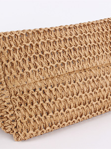 กระเป๋าโท้ทสานเชือกกระดาษฝรั่งเศสขนาดใหญ่เรียบง่าย ความจุเยอะ ซิปคู่ สายสะพายสองเส้น แฟชั่นสีพื้น ทันสมัย - Product Image 4