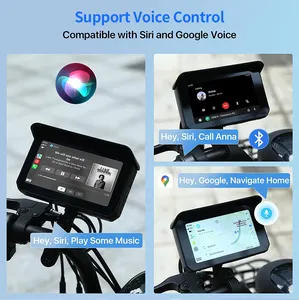 Sunwayy GPS para motocicleta, à prova d'água, 5 polegadas, carregado com Carplay Navigator, DVR Dual 1080P, com duas câmeras, motocicleta