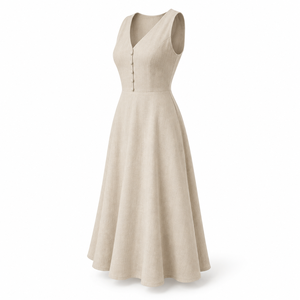 Vestido casual sin mangas con cuello en V para mujer, vestido midi con botones delanteros de color sólido para uso diario - Product Image 3