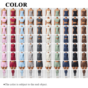 Ensemble de vêtements de <span class=keywords><strong>sport</strong></span> pour femmes, débardeur à bretelles, haut court à <span class=keywords><strong>manches</strong></span> courtes, veste de <span class=keywords><strong>sport</strong></span> à fermeture éclair intégrale, leggings taille haute sans couture, ensemble de yoga pour femmes - Product Image 3