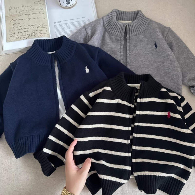 Children's Sweater Autumn Boys' 2025 Autumn New Cardigan Middle and Small Children's Striped Knitted Sweater Baby Pure Coat