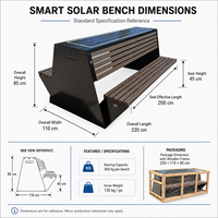 Banc public solaire intelligent en WPC pour extérieur avec port de charge USB, mobilier urbain solaire