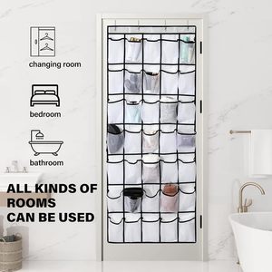 35 Pocket Over The Door Shoe Organizer Mesh <b>Storage</b> <b>Rack</b> For Shoes Black White Behind Door Wall Mount Hook Type - Product Image 5