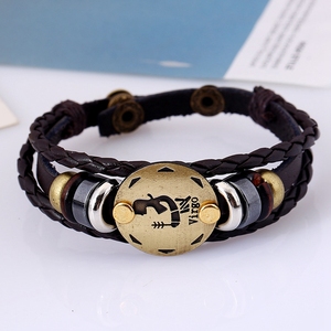 Punk Style Antique Plaqué Or Charme Astrologie Tressé Corde En Cuir Hommes 12 Signe <span class=keywords><strong>Du</strong></span> Zodiaque Bracelet Bijoux - Product Image 5