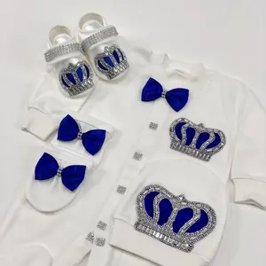 Groothandel Custom Kleding Kids Bamboe Pasgeboren Nieuw Ontwerp Hoge Kwaliteit Moderne Donkerblauwe Baby Romper Set Baby Cadeau Jongen Baby Schoenen