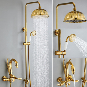 Robinet mural Golden Swan <span class=keywords><strong>de</strong></span> bonne qualité, système <span class=keywords><strong>de</strong></span> <span class=keywords><strong>douche</strong></span> à double poignée en laiton avec pluie polie et pommeau <span class=keywords><strong>de</strong></span> <span class=keywords><strong>douche</strong></span> <span class=keywords><strong>de</strong></span> massage, <span class=keywords><strong>barre</strong></span> coulissante - Product Image 3