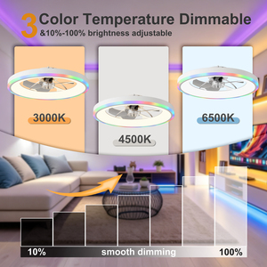 23.6" Modern <b>RGB</b> Ceiling Fan with Light 6-Speed Reversible Silent DC Motor Dimmable 3000-6500K LED for Bedroom, White - Product Image 2