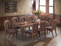 Table à manger rectangulaire en bois massif rustique, 8 chaises avec sièges en tissu, ensemble de meubles de salle à manger