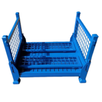 Conteneur de stockage industriel en métal pliable et empilable pour entrepôt, cage de stockage de marchandises en treillis métallique