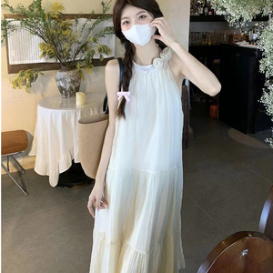 Halter Neck Dress Women Solid Color Breathable A Line Beach Vacation Wear - Product Image 4