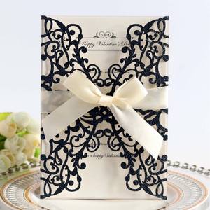 Cartes d'invitation de mariage en papier pailleté, découpées au laser, export transfrontalier, en stock, vente en gros - Product Image 2