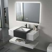 Nouvelle Vanité de Salle de Bain Murale Facile à Nettoyer avec Lavabo en Céramique Gris Ardoise Fritté, Miroir LED et Meuble Résistant à l'Eau
