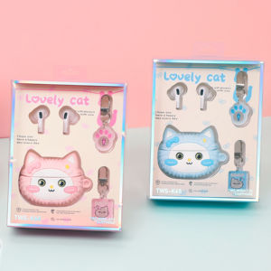 หูฟังบลูทูธไร้สาย TWS รูปแมวน่ารัก พร้อมจี้อะคริลิค สำหรับสาวๆ หูฟังแบบใส่ในหูขนาดเล็ก พร้อมเคสชาร์จแบบพวงกุญแจ - Product Image 1