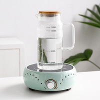 Teko kaca dengan tutup, teko air kaca dengan garis skala tepat, toples air panas/dingin dengan tutup