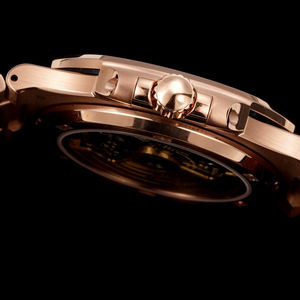 Montre automatique de luxe en or rose avec boîtier octogonal serti de pierres précieuses, cadran gaufré horizontal et lunette de type hublot - Product Image 6