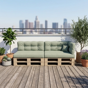 Set di Divani <span class=keywords><strong>da</strong></span> <span class=keywords><strong>Giardino</strong></span> Modulari dal Design Contemporaneo con Cuscini <span class=keywords><strong>in</strong></span> Schiuma ad Alta Densità, <span class=keywords><strong>in</strong></span> <span class=keywords><strong>Legno</strong></span> di Pino Massiccio Naturale per Soggiorno - Product Image 2
