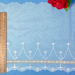 Bande de dentelle en tulle de 23 cm avec broderie croisée, dentelle en maille à ligne dorée pour accessoires de robes et jupes pour enfants, vente en gros - Product Image 4