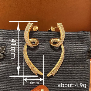 Boucles d'oreilles pendantes en ruban doré pour femmes, bijoux de mode - Product Image 4