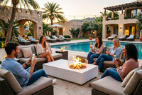 Table de feu portable rectangulaire moderne en béton au gaz naturel avec une puissance de chauffage de 65 000 BTU pour mobilier d'extérieur