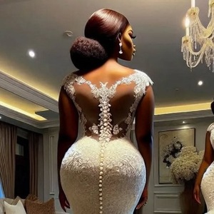 European American Style Mermaid Wedding Dress With Long Train Sweetheart Neckline Ruffles White Gown - Product Image 2