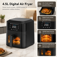 Vente en gros de friteuses à air numériques personnalisées en plastique noir de 4,5 L avec fenêtre de visualisation à écran tactile pour usage commercial