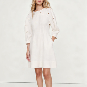 knee length dresses for ladies Cotton Flax Dress in Cream main image 0