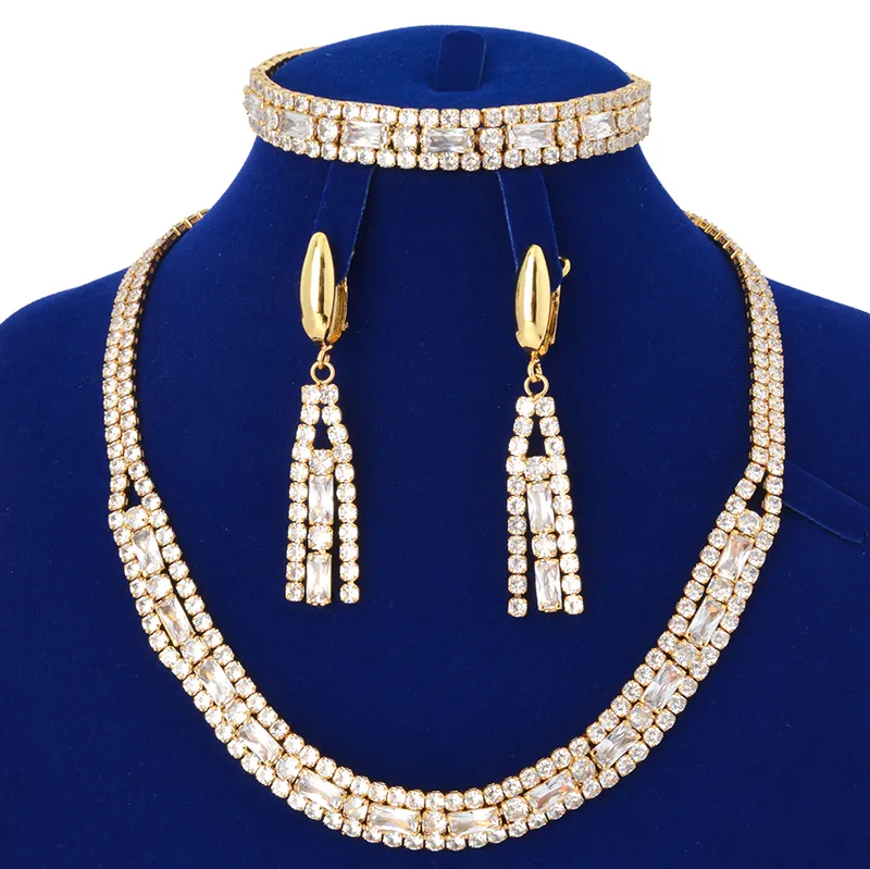 Bride wedding luxury white cubic zirconium pendant necklace tennis bracelet earrings jewelry set