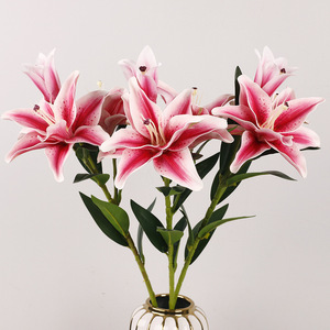 ช่อดอกลิลลี่ประดิษฐ์ ผ้าไหม กลีบดอกคู่ สมจริงสูง สำหรับตกแต่งงานแต่งงานและบ้าน สไตล์คลาสสิก - Product Image 1