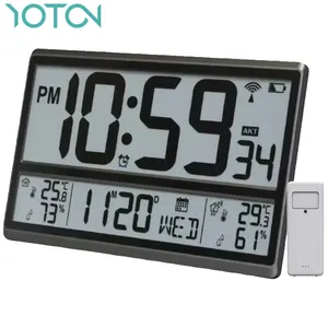 Radio Controlled Clock Wall digit Clock with Indoor Outdoor Temperature and Humidity Digital Wall Clocks large display