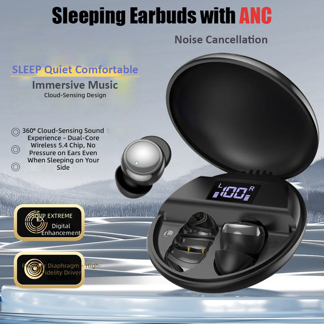Sleeping Audio ANC  OEM TWS Air Buds Music in Night  True Wireless Earbuds  ANC Noise Cancellation Stereo Tiny Earphone