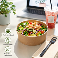 Bol à salade rond en kraft personnalisé, conteneur alimentaire écologique, bol en papier jetable avec couvercle, emballage durable à emporter