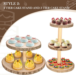 Rustico a 5 livelli per Cupcake supporto per torta in legno staccabile grandi fette di legno rotonde per Cupcake porta torre per festa di nozze - Product Image 3